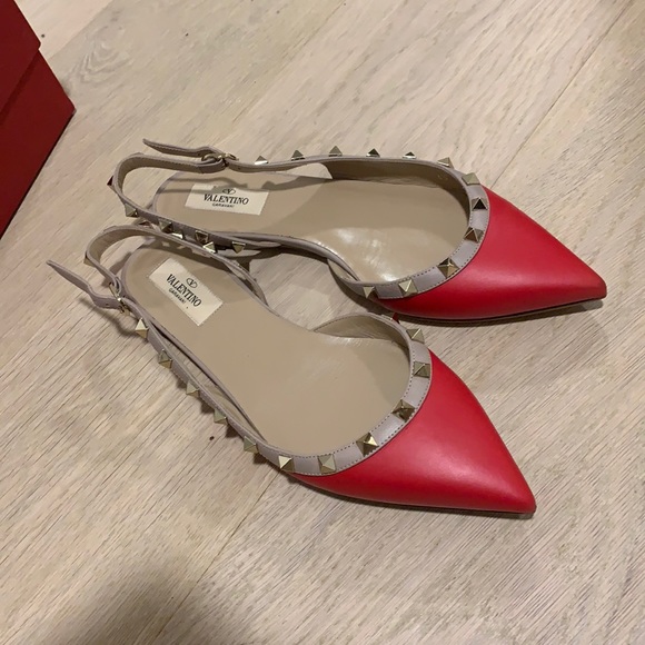 Valentino Shoes - Red Valentino sling backs with gold studs size 38